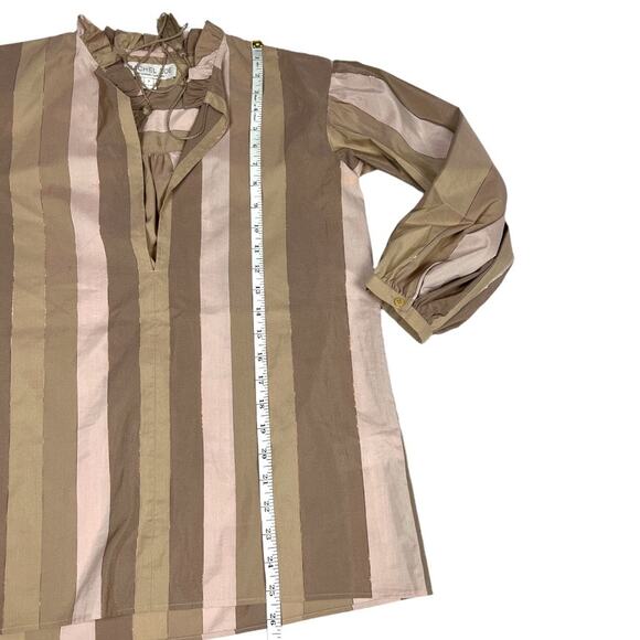 Rachel Zoe Blouse Striped Tassel Tie Front Top Brown Tan Cream Women's‎ 2 Shirt - Picture 4 of 14